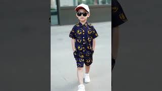 MYK Boys' Summer Co-ord Set in Navy Blue – Headphone Print Linen Shirt & Shorts #cute #summerclothes