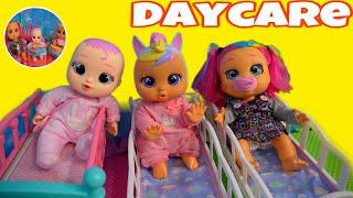 Cry Baby Dolls Daycare Routine Feeding and changing baby dolls