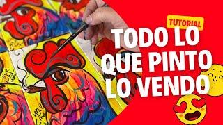 Que pinto para vivir del arte, pintando cuadros de gallos pequeños para vender, #vivirdelarte