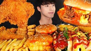ASMR MUKBANG FRIED CHICKEN & HOT DOGS & MAC AND CHEESE BURGER & FRENCH FRIES & ONION RINGS & NUGGETS