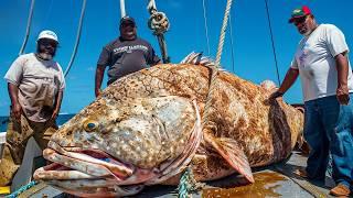 Giant Grouper Catching, Giant Grouper Cutting Master, How to cut giant grouper into the best sashimi