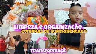 LIMPEZA E ORGANIZAÇÃO NA SALA/COMPRAS DE SUPERMERCADO/ADESIVAMOS A PAREDE. #viralvideo