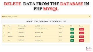 How to Delete Data From Database Using PHP MySQL | Delete Record from Database | @snehacodes7132