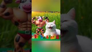 cats laugh when they see cow, elephant,crocodile,pig, turning into gummy Candy#cat #cutecat #funny