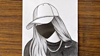 Girl with mask drawing | How to draw a girl wearing a hat | Pencil sketch for beginners | Drawing