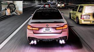 CLEANEST BMW M5 Full Send W/ Traffic - Assetto Corsa | Thrustmaster Wheel Gameplay