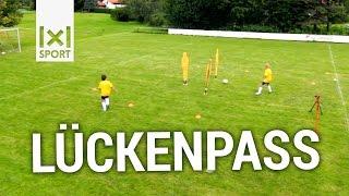 Fußballübung zum Trainieren des Lückenpasses / E- und D- und C-Jugend