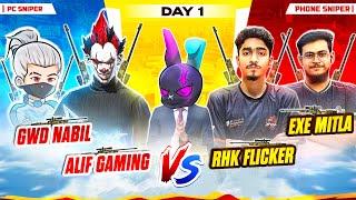 বেস্ট ২টি PC SNIPER VS MOBILE SNIPER  ALIF GAMING AND GWD NABIL VS EXE MITLA AND RHK FLICKER |DAY 1