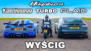 Koenigsegg v Tesla Plaid v Hayabusa z Turbo: WYŚCIG