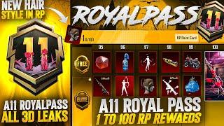 A11 Royal Pass 3D 1 to 100 Rp Leaks | 50 Rp Upgradable Skin | Free Emotes |PUBGM