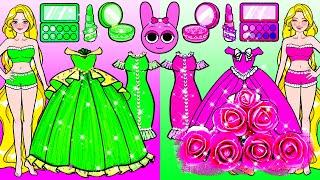 PINKI vs GREEN Princess Makeup & Dress Up - Barbie Transformation Handmade - DIY Arts & Paper Crafts