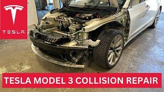 Collision Repair Process on a Tesla Model 3 Front End Damage