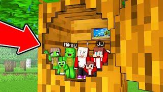 TINY Mikey Family and JJ Family Built a Secret Base Inside a TREE in Minecraft (Maizen)