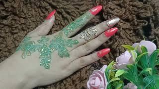 Green Henna With Golden And Green Glitter Filling|| Simple Green Floral Henna Design #mehndi #henna