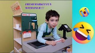 Fresh Market Pretend Play with Onur and Mommy, learning vegetables, and more!