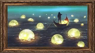 The Art corner tv wallpaper, A person in a boat on a dark blue ocean under a bright moonlit sky.