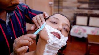 Female Shave Facial Hair and Aloe vera Massage ASMR | Master Cracker  | Indian Massage
