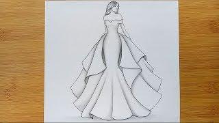 How to draw a girl with Beautiful Dress for Beginners / pencil sketch step by step