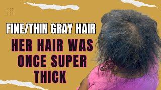 She says her hair use to be thick and now it’s thin| Fine textured gray hair care| Salt and pepper