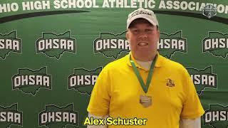 Kettering Alter coach Alex Schuster after winning their 3rd straight State Championship at Firestone