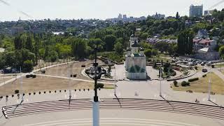 Voronezh, Russia. Admiralteyskaya Square. Voronezh River Embankment, Aerial View Hyperlapse, Point o