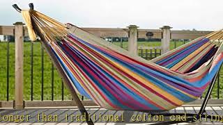 Vivere Double Cotton Hammock with Space Saving Steel Stand, Tropical (450 lb Capacity - Premium Car