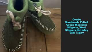 Comfy Handmade Felted Green Moccasin Slippers, Wool Slippers,birthday Gift  | eBay