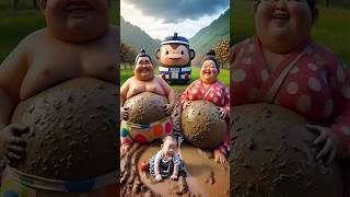 Evolution of cat: Sumo wrestler & woman sitting on dirty road with monkey #cat#cute#love#shorts