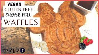 gluten free vegan waffles - refined sugar free breakfast ideas #WFPB with Minnie Mouse waffle maker