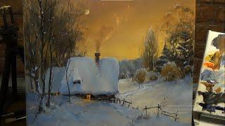 WINTER EVENING. How to paint a WINTER LANDSCAPE with oil. Andrey Belchev