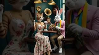 Billi Madam Meets Rabbit Sir #shortsfeed #shortsvideo #shorts #ytshorts #cat #rabbit #ai #cartoon