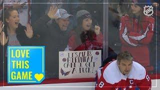 Fan cries tears of joy after receiving puck from Alex Ovechkin