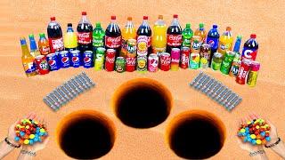 Experiment: Giant Coca Cola, Fanta, Monster, Sprite, Mtn Dew and Popular Sodas vs Mentos Underground