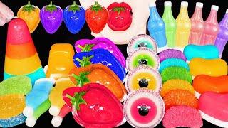 ASMR RAINBOW DESSERTS STRAWBERRY GUMMY FRUIT SNACK JELLY 무지개 디저트 얼린 닉클립 젤리 먹방 eating sounds mukbang