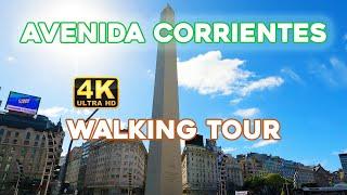 4K - Walk AVENIDA CORRIENTES sunny day Virtual Tour