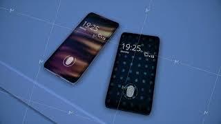 Abstract animation of new luxury smartphones with fingerprint scanner lying on the colorful surface