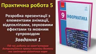 Практична робота 5. Розробка презентацій з елементами анімації. Завдання 1 | 9 клас | Бондаренко