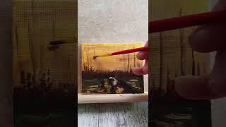 Paintings to do on a mini canvas painting for beginners small art Van Gogh landscape process #shorts