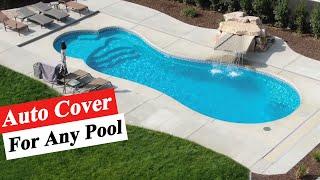 Hidden track auto cover for any shape fiberglass pool