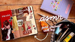 junk journal with me ASMR || magazine + stickers spread  no talking, some piano