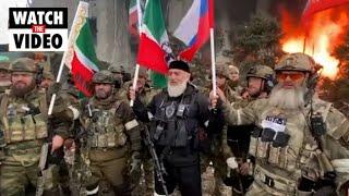 Chechen forces celebrate outside steel plant in Mariupol