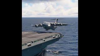 Very RARE! C-17 Globemaster landing on aircraft carrier