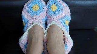 Тапочки из квадратных мотивов крючком / Crochet square motif slippers