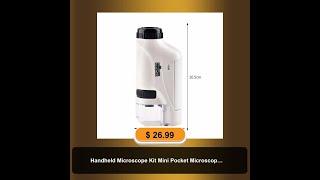 Handheld Microscope Kit Mini Pocket Microscope Battery Powered Microscope With Lab LED Light 60X-...