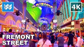 [4K] Fremont Street Las Vegas - Night Walking Tour & Travel Guide  Binaural Sound