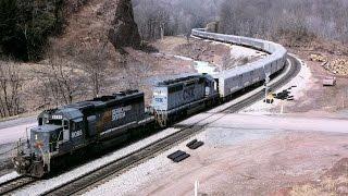 SD40-2 pwr Circus train on CSX Sand Patch Grade, March 1991