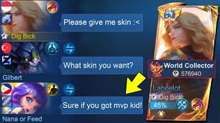 LANCELOT "NO SKIN & NOOB KID" BUT WORLD COLLECTOR PRANK IN SOLO RANK!! - Mobile Legends