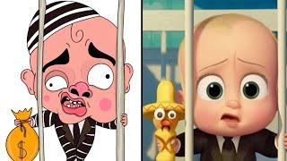 The boss baby funny memes | baby vomit fountain scene drawing by funny art