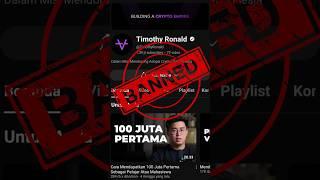 Channel Timothy Ronald dan akademi crypto di Banned YouTube?!! @KepalaBrokoli