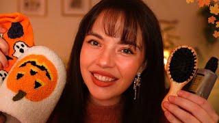 ASMR Cozy Autumn Personal Attention(skincare, hairbrushing, pampering, layered sounds)